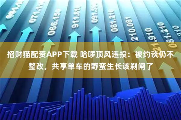 招财猫配资APP下载 哈啰顶风违投：被约谈仍不整改，共享单车的野蛮生长该刹闸了
